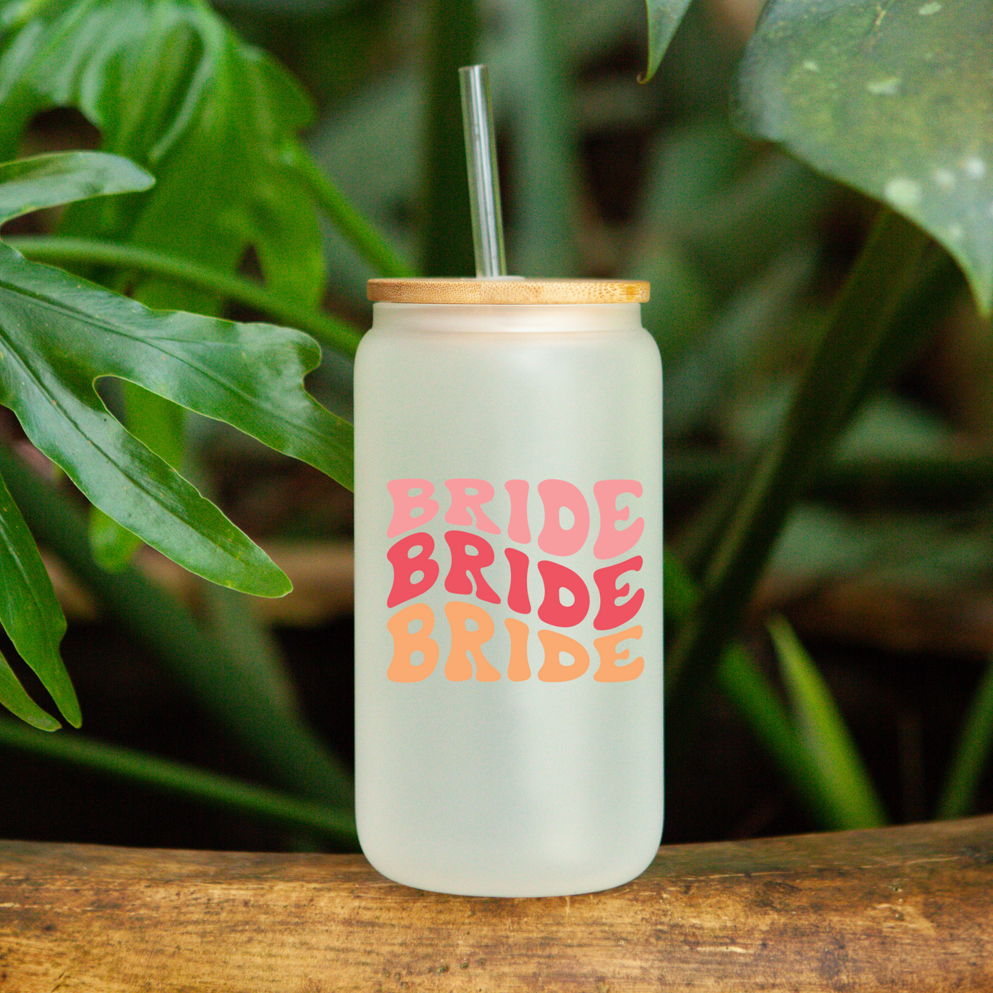 Bride Bride Bride | 16oz Libby frosted Glass with bamboo Lid and Straw