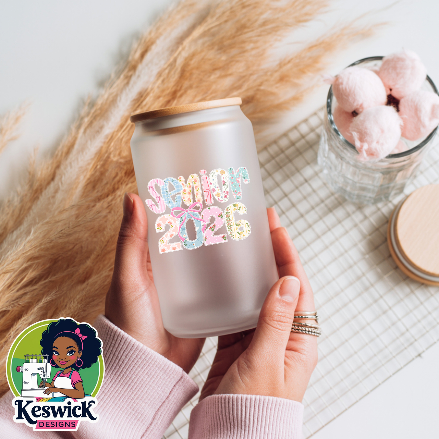 Senior 2026 Frosted Libbey Glass Cup | Graduation Iced Coffee Cup | 16oz Frosted Glass Tumbler with Lid and Straw | Class of 2026 Gift | Senior Year Cup