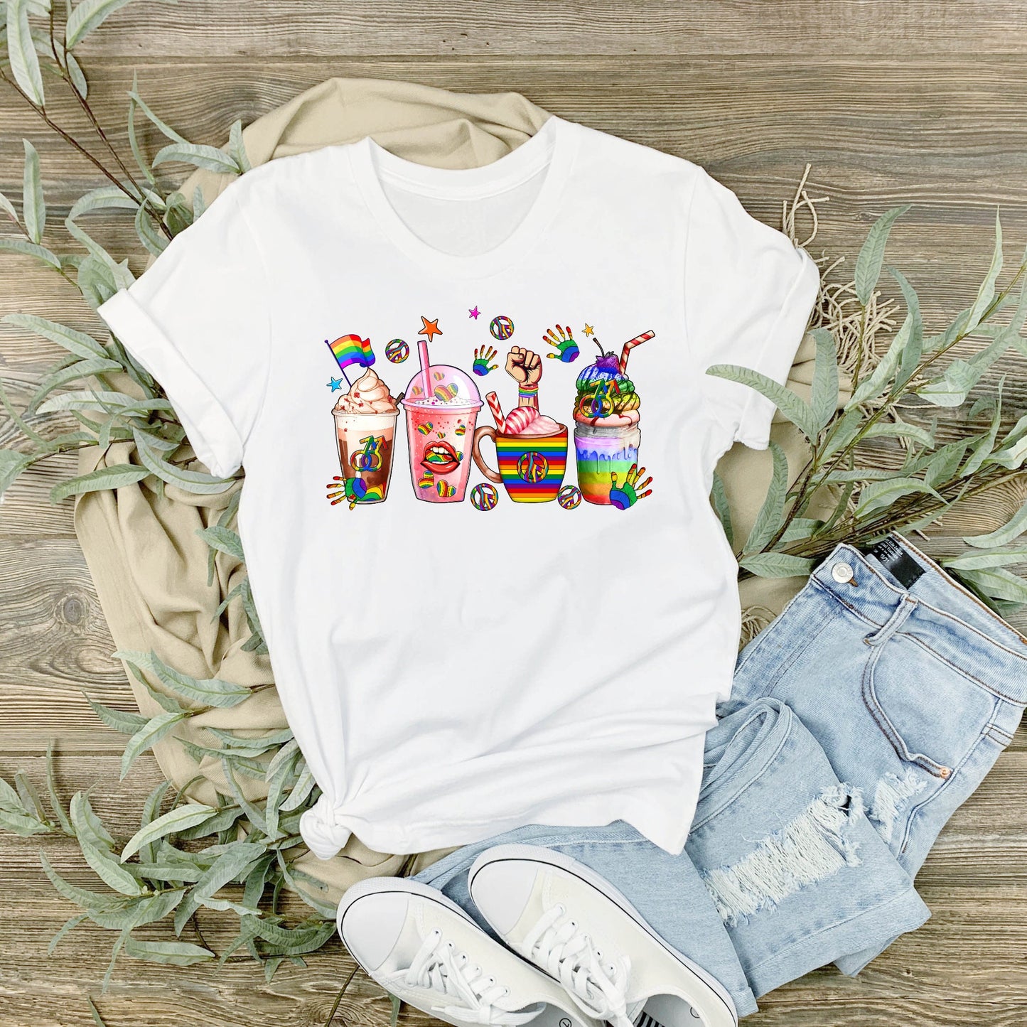 LGBTQ - Latte Cups design - Sublimation T-Shirt - Rainbow - Gay