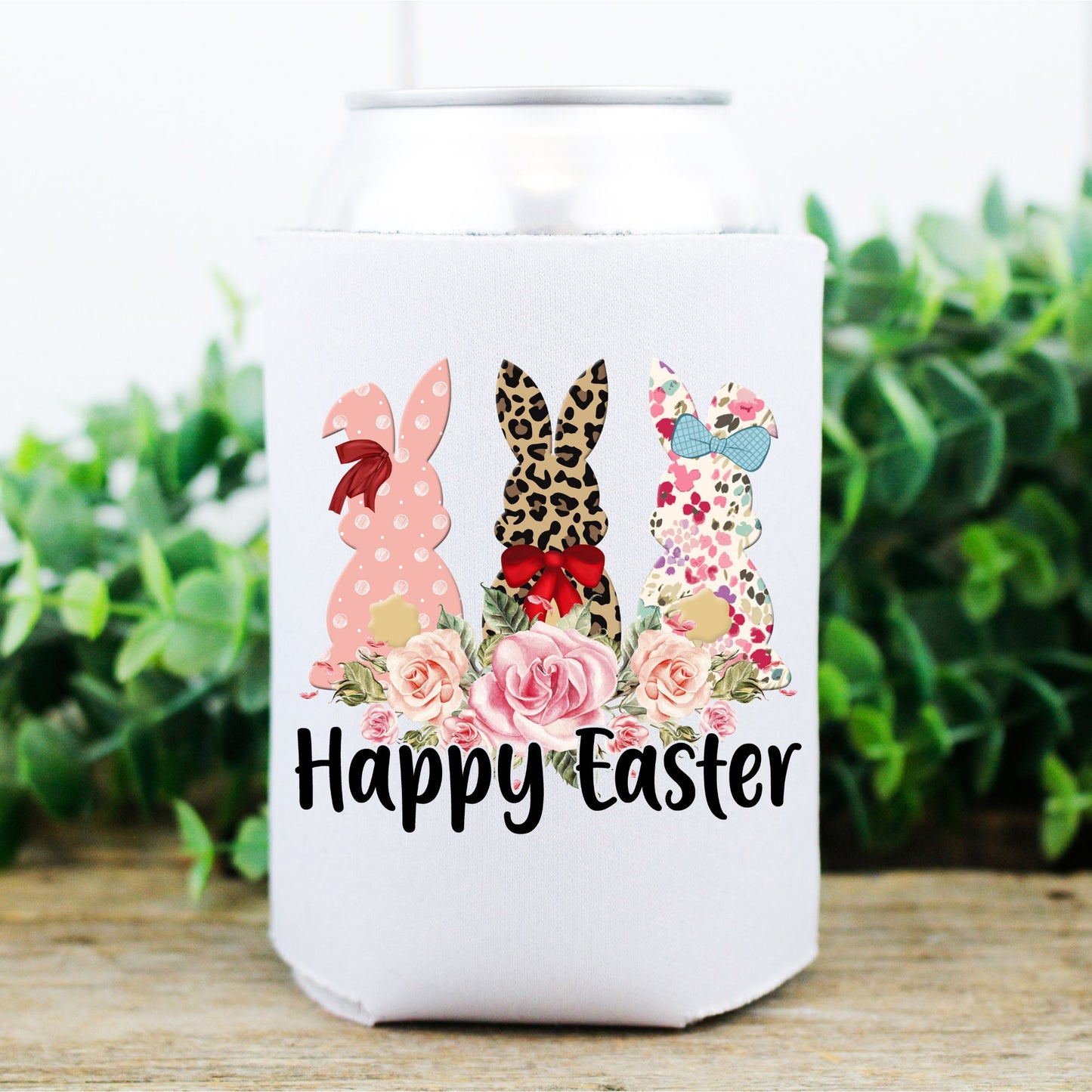 Easter | Happy Easter Three Bunnies | koozie | Can cooler - Set of 2