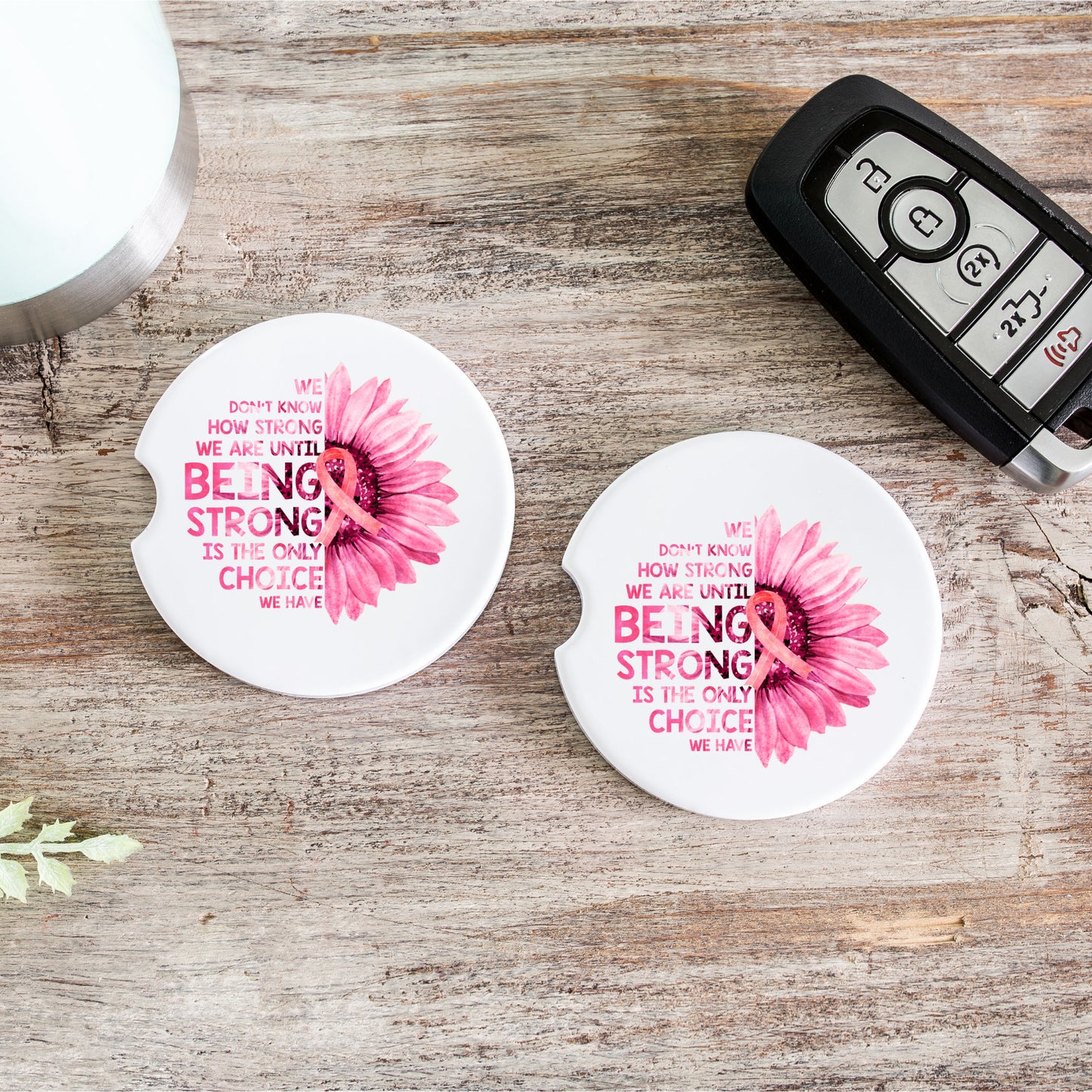 Breast Cancer Awareness Pink Flower | Car Coaster | Set of 2