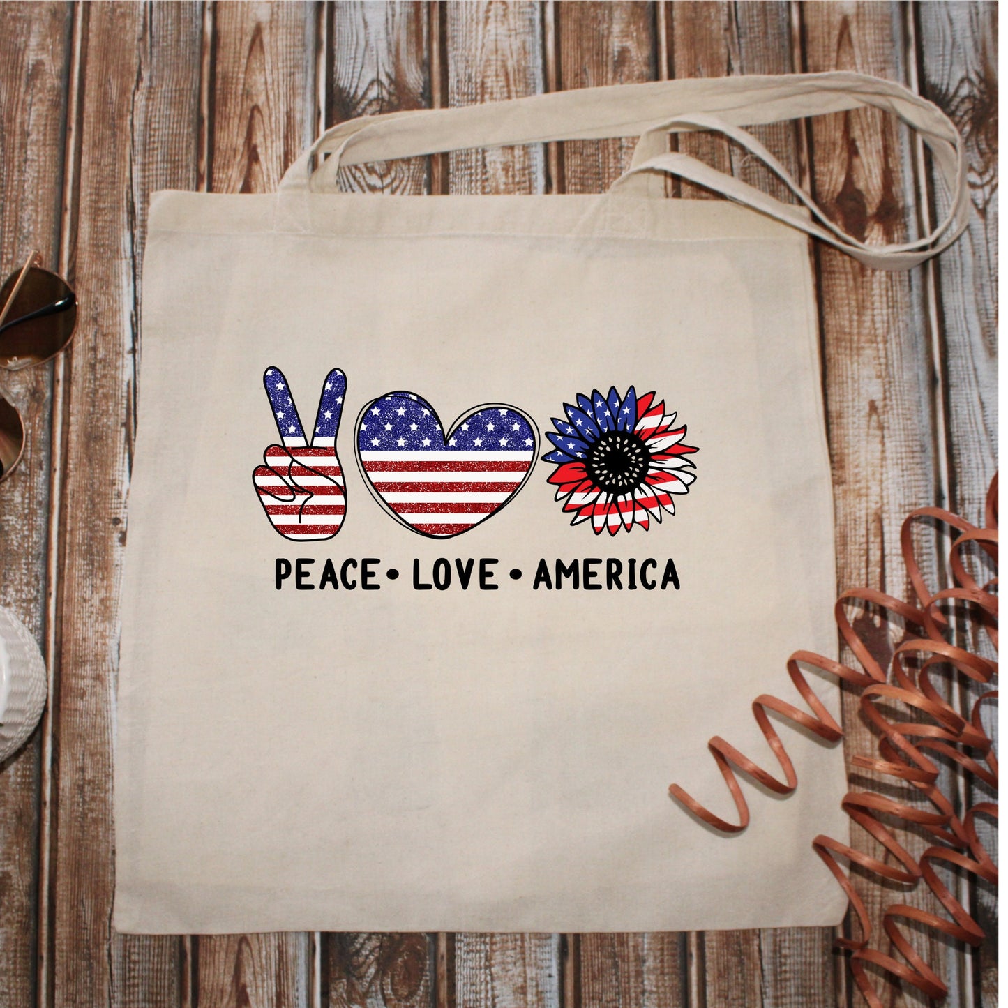 Peace Love America | 4th of July | Tote Bag 15x16