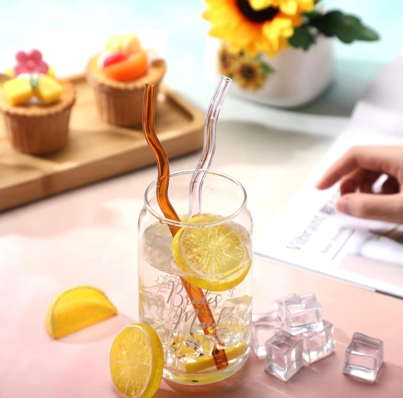 Glass Straws | Set of 2 | Clear Wavy