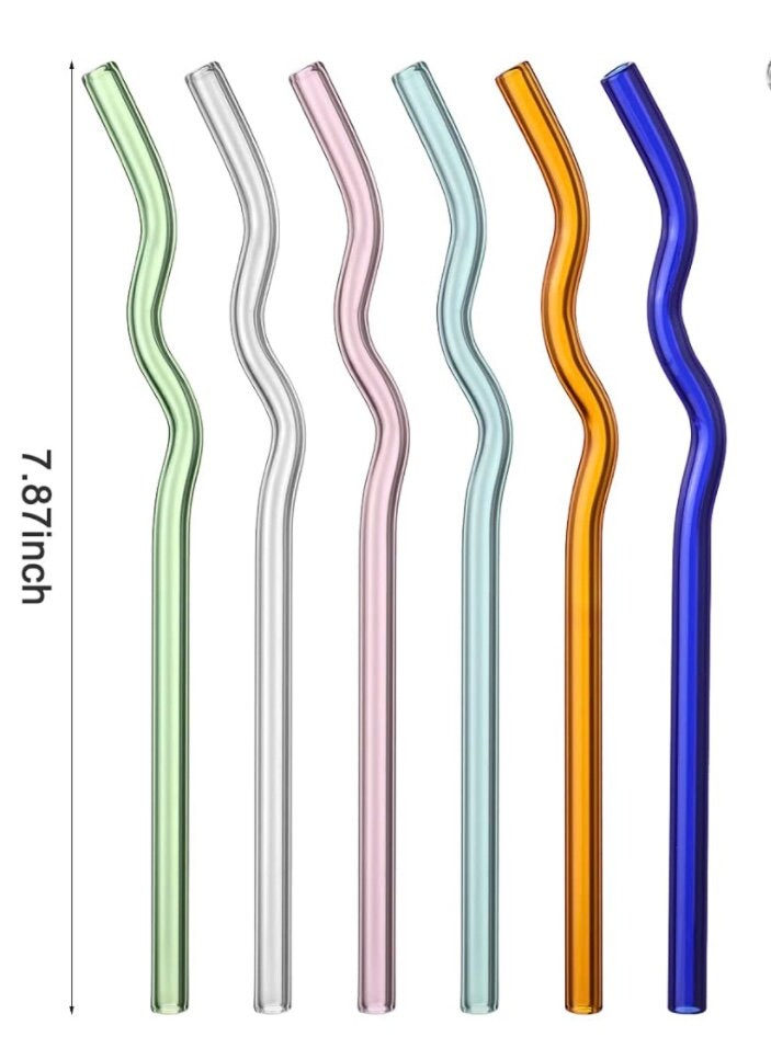 Glass Straws | Set of 2 | Clear Wavy