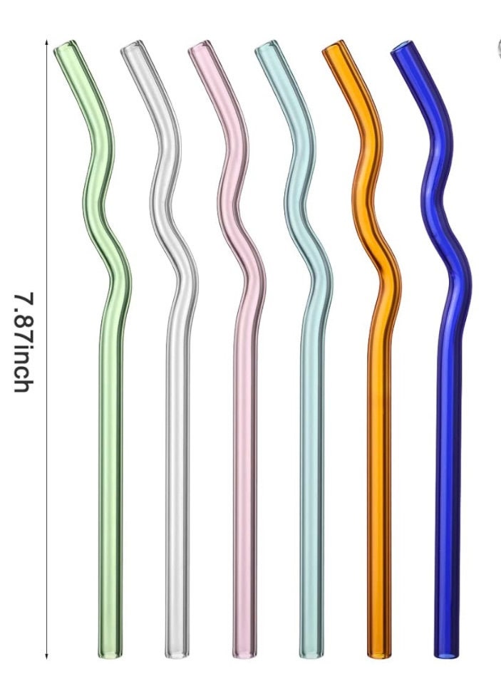 Glass Straws | Set of 2 | Dark Orange Wavy