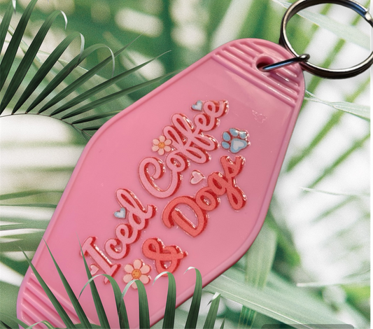 Motel Keychain | Ice Coffee & Dogs | Pink