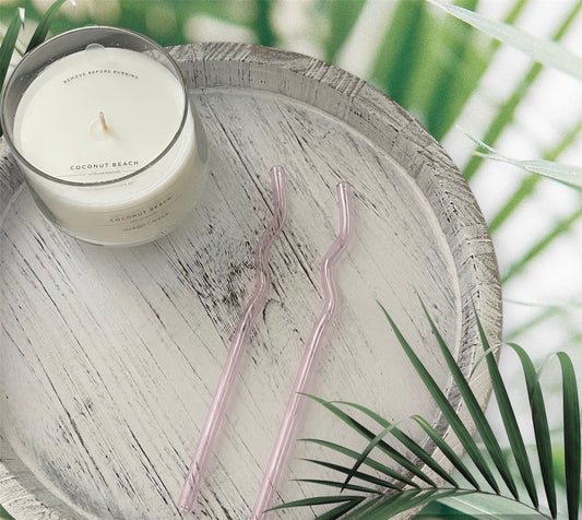 Glass Straws | Set of 2 | Pale Pink Wavy