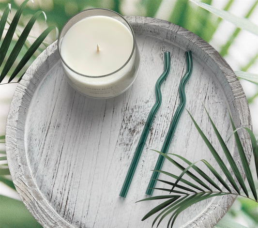 Glass Straws | Set of 2 | Dark Green Wavy