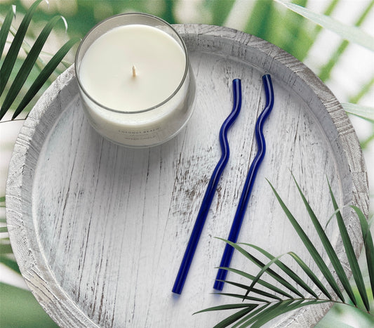 Glass Straws | Set of 2 | Navy Blue Wavy