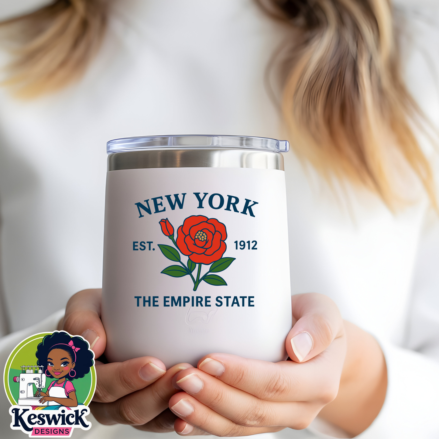 🌸New York State Flower Wine Cooler | Personalized State Pride Tumbler | Floral Wine Tumbler Gift | Custom Wine Cup for Her | Travel Wine Cup