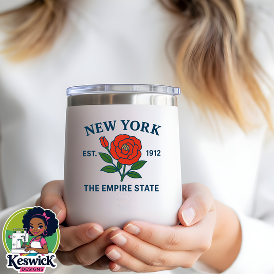 🌸New York State Flower Wine Cooler | Personalized State Pride Tumbler | Floral Wine Tumbler Gift | Custom Wine Cup for Her | Travel Wine Cup