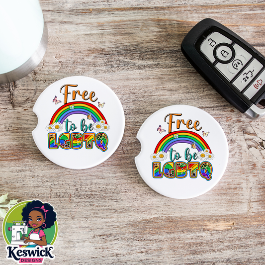 Free To Be  | 🏳️‍🌈 LGBTQ Pride Car Coasters | Rainbow Car Accessories | Love Wins Cup Holder Coaster Set | Equality Gift | Pride Gift for Her or Him| Set of 2