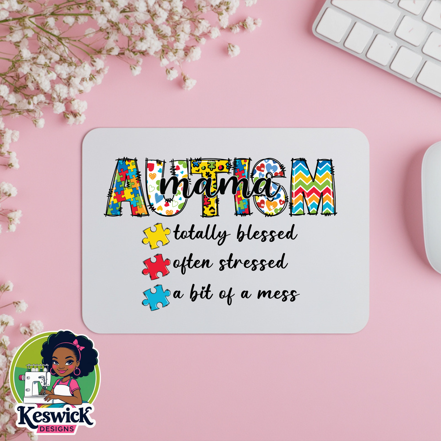 Autism Mama Mousepad | Autism Awareness Gift for Mom | Puzzle Piece Design | Supportive Mom Desk Accessory | Gift for Autism Moms & Advocates