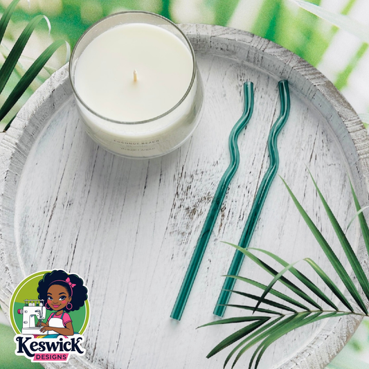 Reusable Glass Green Wavy Straws | Eco Friendly Drinking Straw | Colorful Bent Glass Straw for Smoothies, Iced Coffee, & Juices | Fun Gift Idea | Set of 2