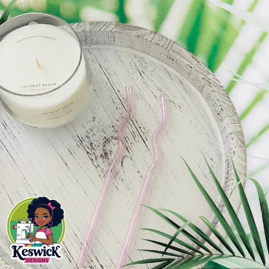 Reusable Glass Pink Wavy Straws | Eco Friendly Drinking Straw | Colorful Bent Glass Straw for Smoothies, Iced Coffee, & Juices | Fun Gift Idea | Set of 2