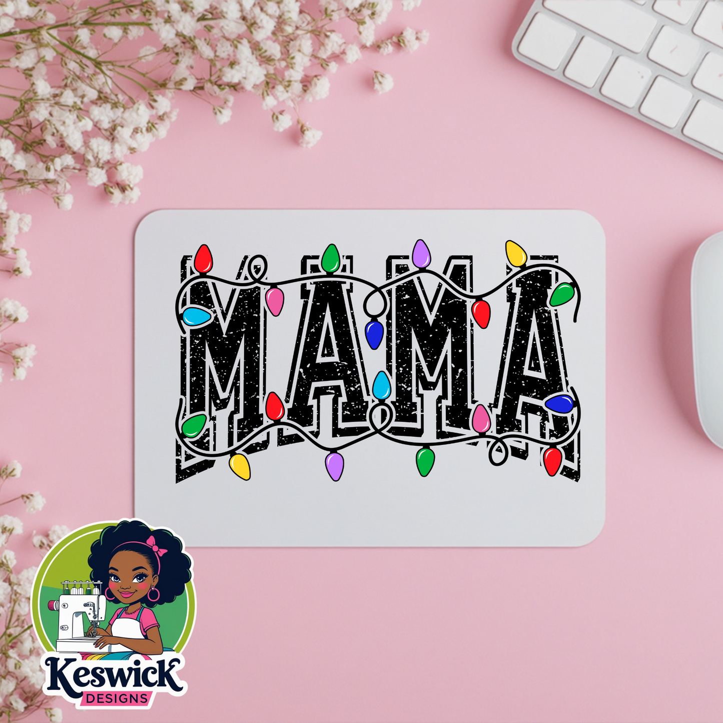 Christmas Mama With Lights Design Mousepad | Festive Holiday Desk Accessory | Cozy Office Gift for Moms | Cute Christmas Mouse Pad | Stocking Stuffer for Her