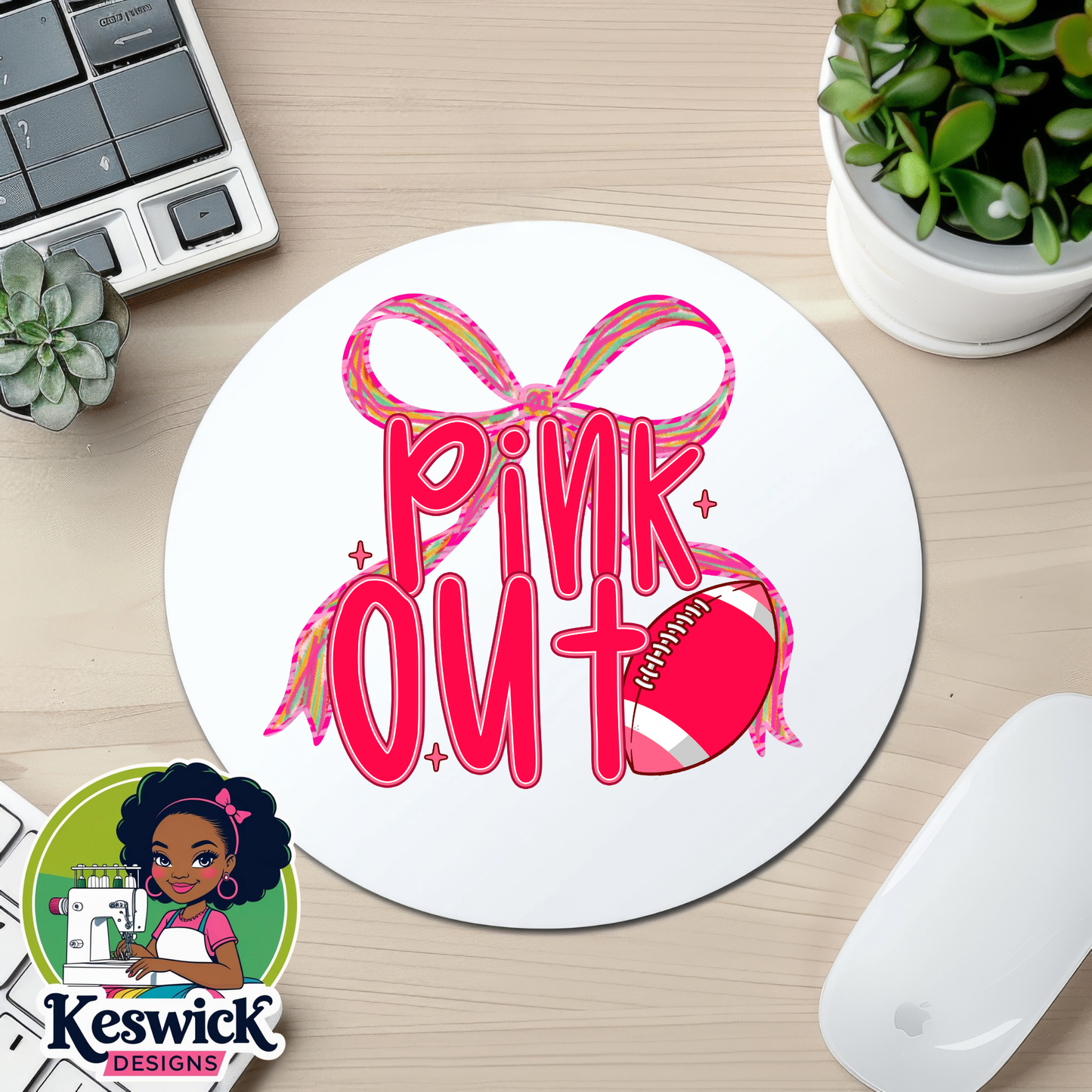 Pink Out Breast Cancer Awareness Mousepad | Pink Ribbon Round Mouse Pad | Support & Encouragement Gift | Survivor Gift | Desk Accessory