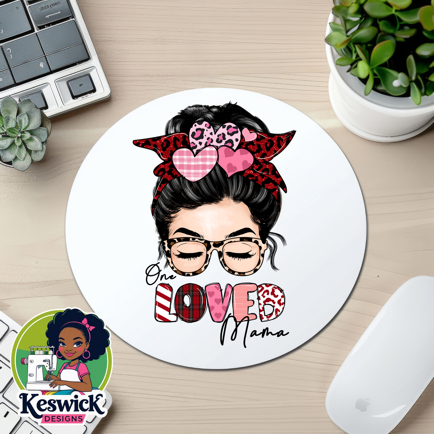 One Loved Mama Mousepad | Valentine’s Day Gift for Mom | Cute Round Mouse Pad | Work From Home Desk Accessory | Mom Office Gift | Pink Heart Mousepad