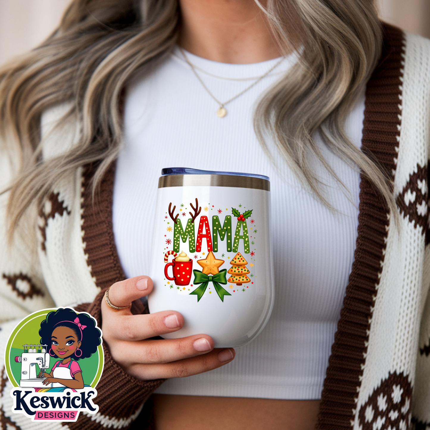 Christmas MAMA Wine Cooler | Holiday Mom Gift | Insulated Wine Tumbler | Festive Mom Life Cup | Hot Cocoa or Wine Cup