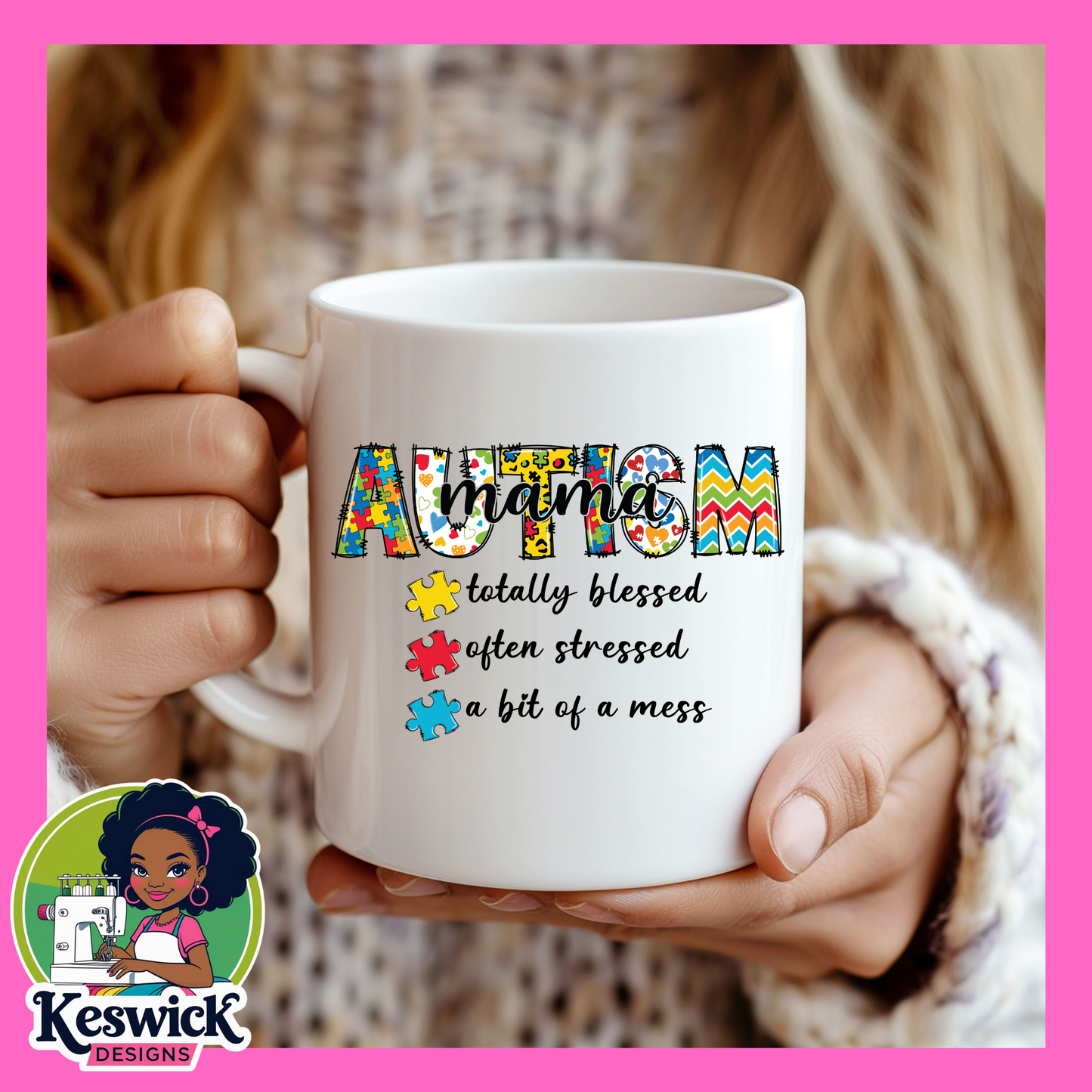 MAMA Autism Awareness Coffee Mug | Inspirational Puzzle Piece Design |Family Support