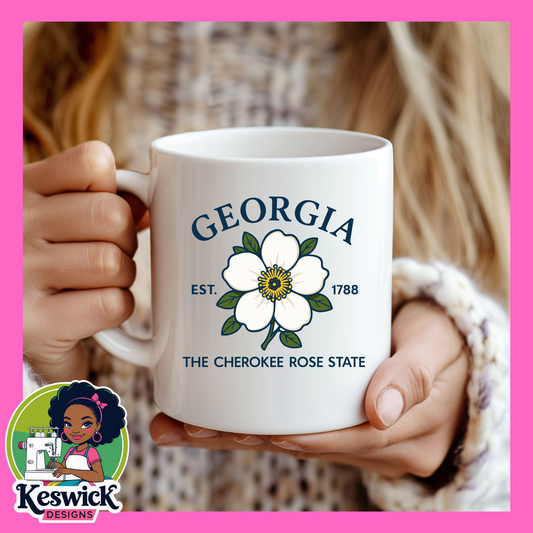 Georgia State Flower Mug | Cherokee Rose Coffee Cup | Gift | Travel Keepsake