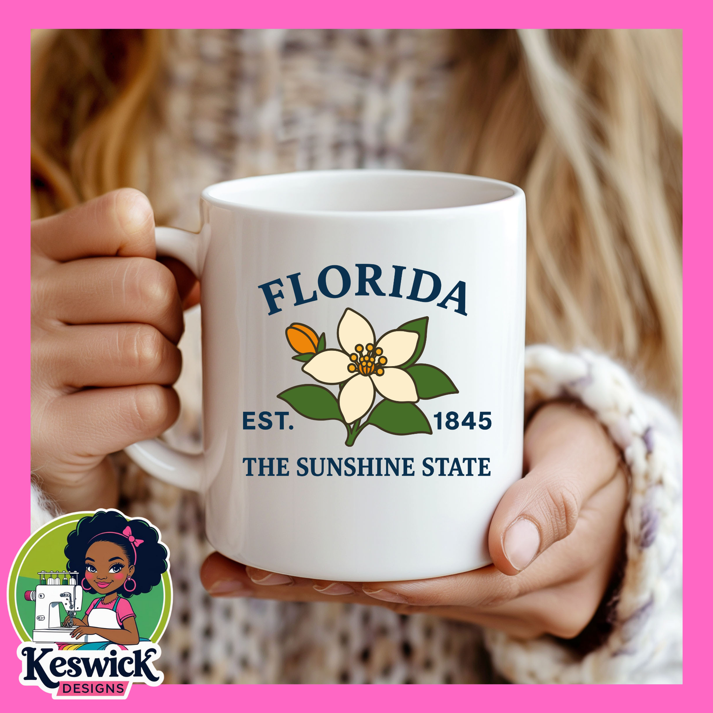 Florida State Flower Mug |  white and lavender columbine Cup | Gift | Travel Keepsake