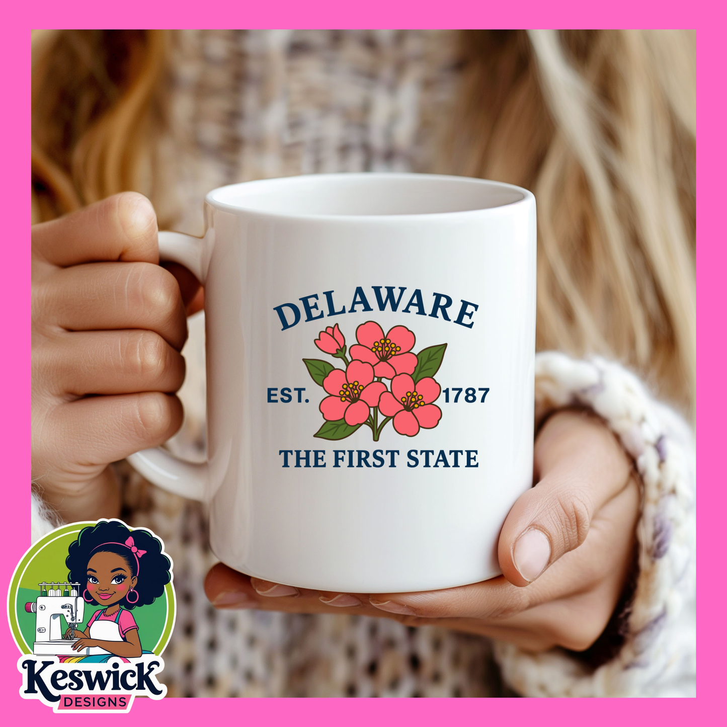 Delaware State Flower Mug | Peach Blossom Coffee Cup | Gift | Travel Keepsake