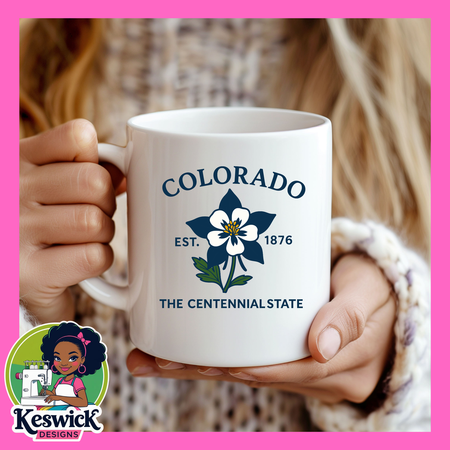 Colorado State Flower Mug | White and lavender columbine Cup | Gift | Travel Keepsake