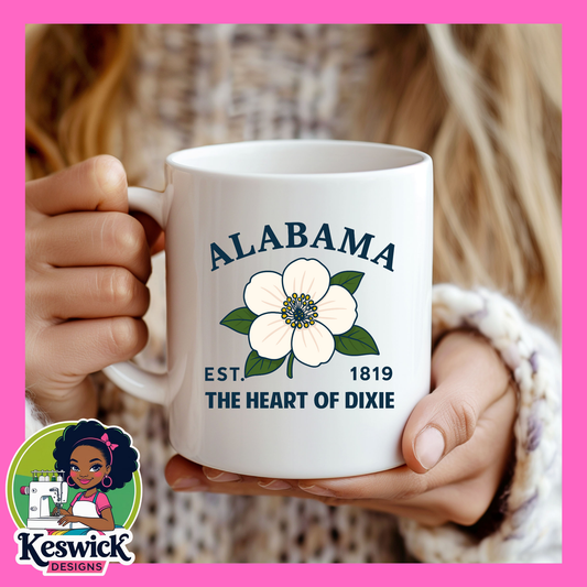 Alabama State Flower Mug |  White and lavender columbine Cup | Gift | Travel Keepsake