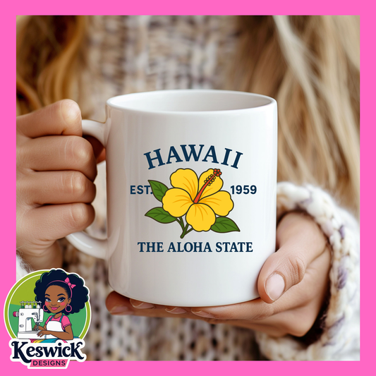 Hawaii State Flower Mug | Yellow Hibiscus Coffee Cup | The Aloha State Souvenir Gift | Hawaiian Travel Keepsake