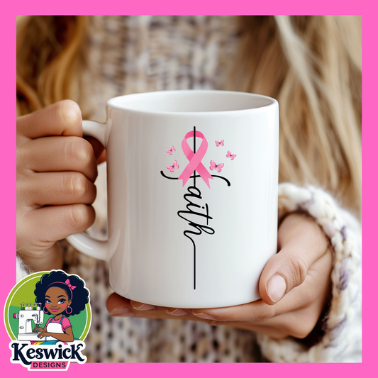 Faith Breast Cancer Awareness Coffee Mug | Pink Ribbon Mug |Support & Hope Gift |Survivor Mug | Inspirational Coffee Cup