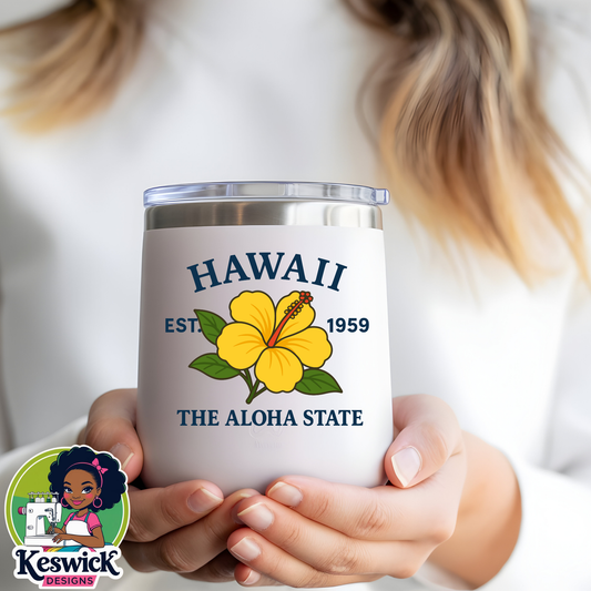 🌸Hawaii State Flower Wine Cooler | Personalized State Pride Tumbler | Floral Wine Tumbler Gift | Custom Wine Cup for Her | Travel Wine Cup