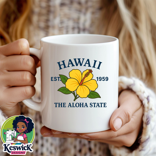 Hawaii State Flower Mug | Yellow Hibiscus Coffee Cup | The Aloha State Souvenir Gift | Hawaiian Travel Keepsake