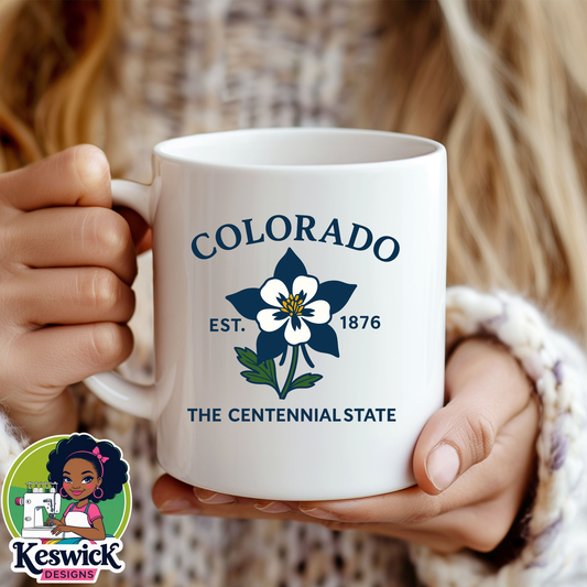 Colorado State Flower Mug | White and lavender columbine Cup | Gift | Travel Keepsake