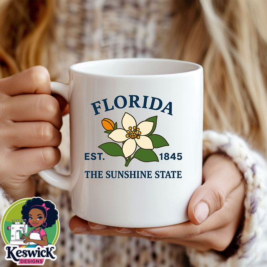Florida State Flower Mug |  white and lavender columbine Cup | Gift | Travel Keepsake