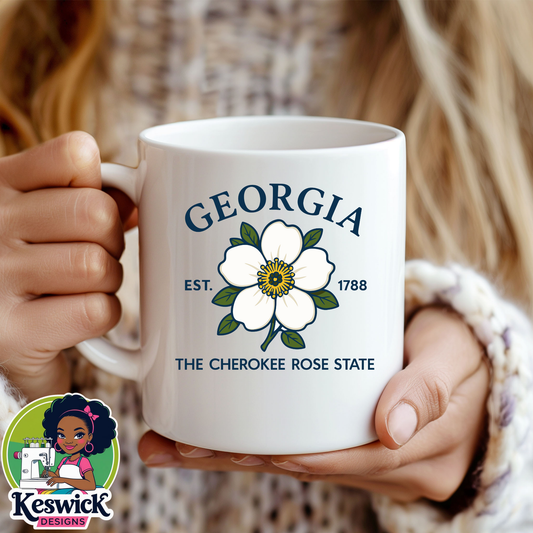 Georgia State Flower Mug | Cherokee Rose Coffee Cup | Gift | Travel Keepsake