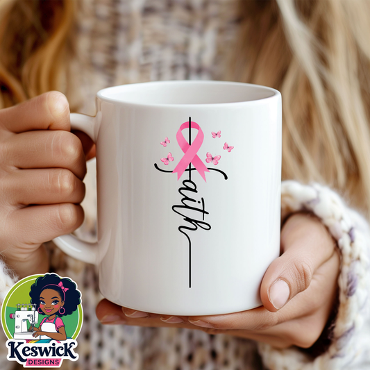 Faith Breast Cancer Awareness Coffee Mug | Pink Ribbon Mug |Support & Hope Gift |Survivor Mug | Inspirational Coffee Cup