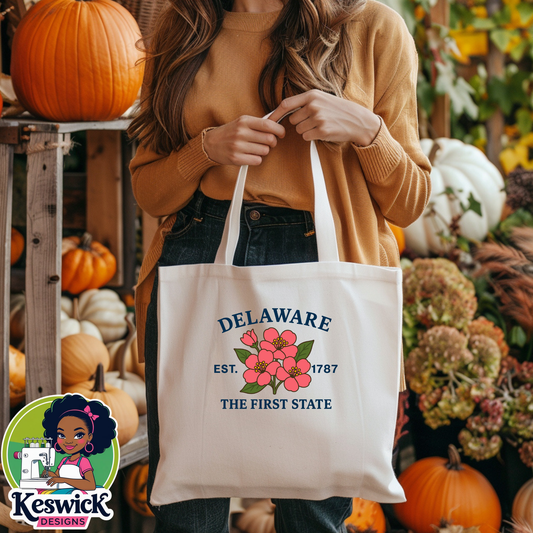 Delaware State Design Tote Bag with Delaware State Flower Peach Blossom –  Travel Gift, Local Pride Tote, Shopping Bag