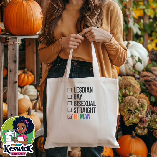 Human Check Box PRIDE | LGBTQ+ Tote Bag | Pride Rainbow Canvas Bag | Love Is Love Reusable Tote | Inclusive Gift | Queer Affirmation Bag | Eco-Friendly Pride Merch