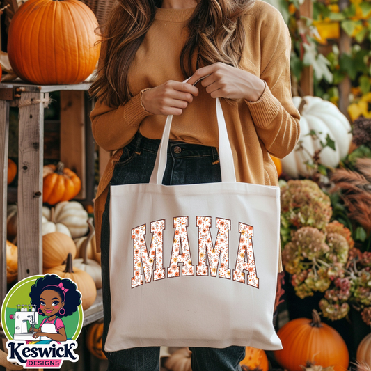 Mama Fall Tote Bag | Autumn Aesthetic Canvas Bag | Cute Mom Gift | Pumpkin Spice Tote | Fall Floral Print | Cozy Reusable Mom Bag