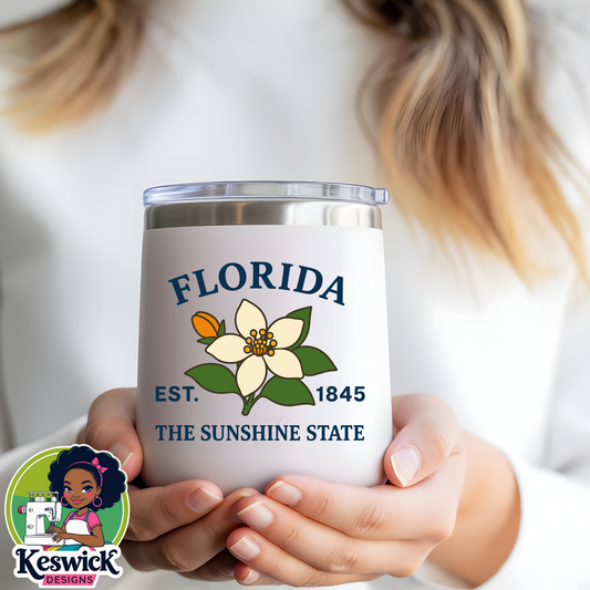 🌸Florida State Flower Wine Cooler | Personalized State Pride Tumbler | Floral Wine Tumbler Gift | Custom Wine Cup for Her | Travel Wine Cup