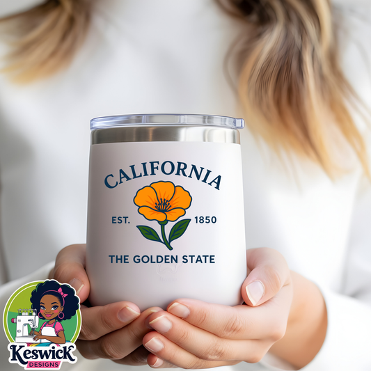 🌸California State Flower Wine Cooler | Personalized State Pride Tumbler | Floral Wine Tumbler Gift | Custom Wine Cup for Her | Travel Wine Cup