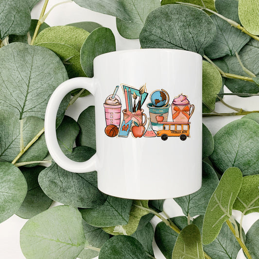 Teacher Latte with School Supplies - Sublimation Coffee Cup