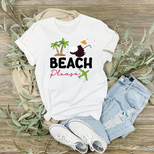 Beach Please with Airplane - White T-Shirt