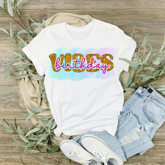Birthday Vibes - White T-Shirt - Preppy Style