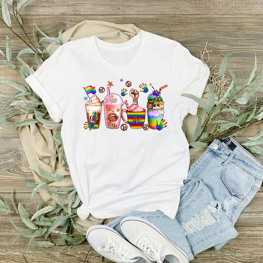 LGBTQ - Latte Cups design - Sublimation T-Shirt - Rainbow - Gay