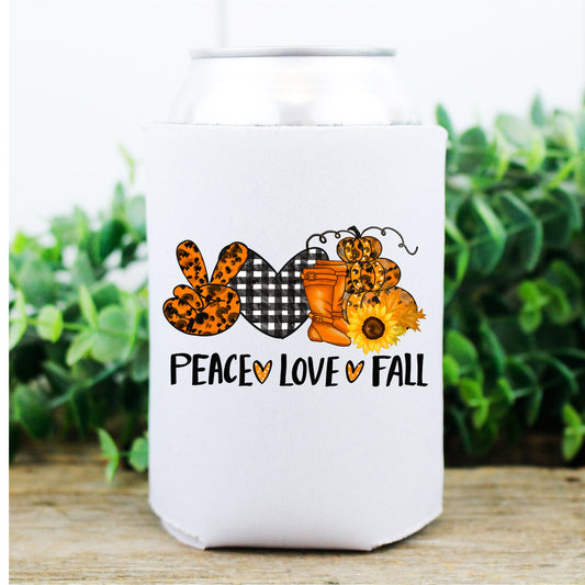 Love Peace Fall - koozie - Can cooler - Set of 4