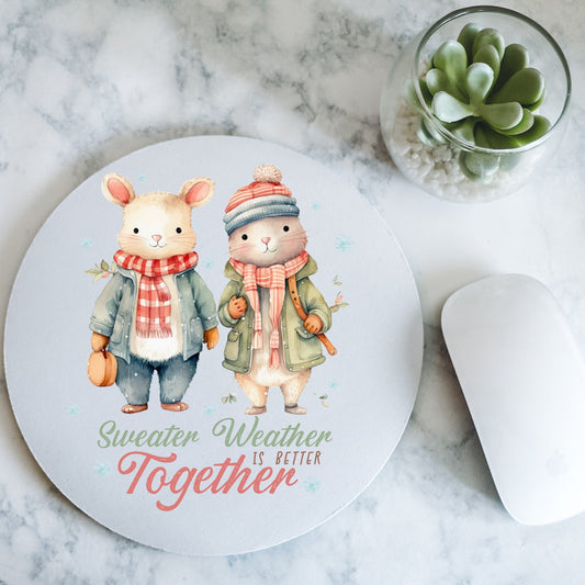 Sweater Weather Is Better Together - Mice Friends - Round Mousepad - 7.87 x 7.87"