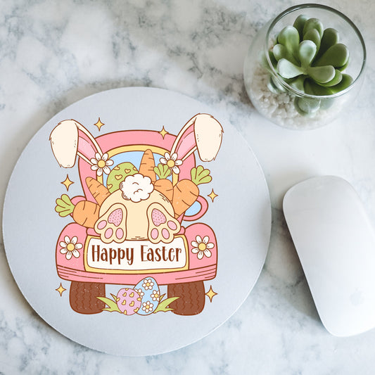 Happy Easter | Bunny in the truck | Round Mousepad - 7.87 x 7.87"