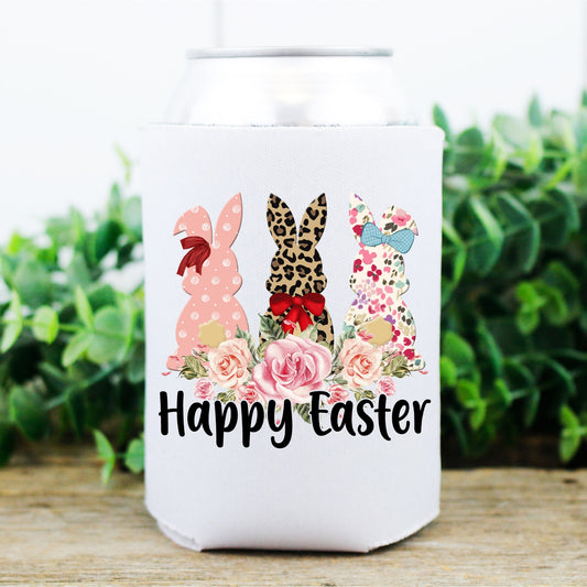 Easter | Happy Easter Three Bunnies | koozie | Can cooler - Set of 2